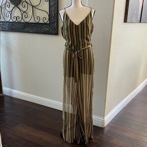 Elegant Striped Jumpsuit in Green and Tan